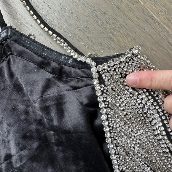 RETROFETE Juliette Embellished Crystal Fringe Black Silver Mini Dress - MEDIUM - Picture 10 of 14